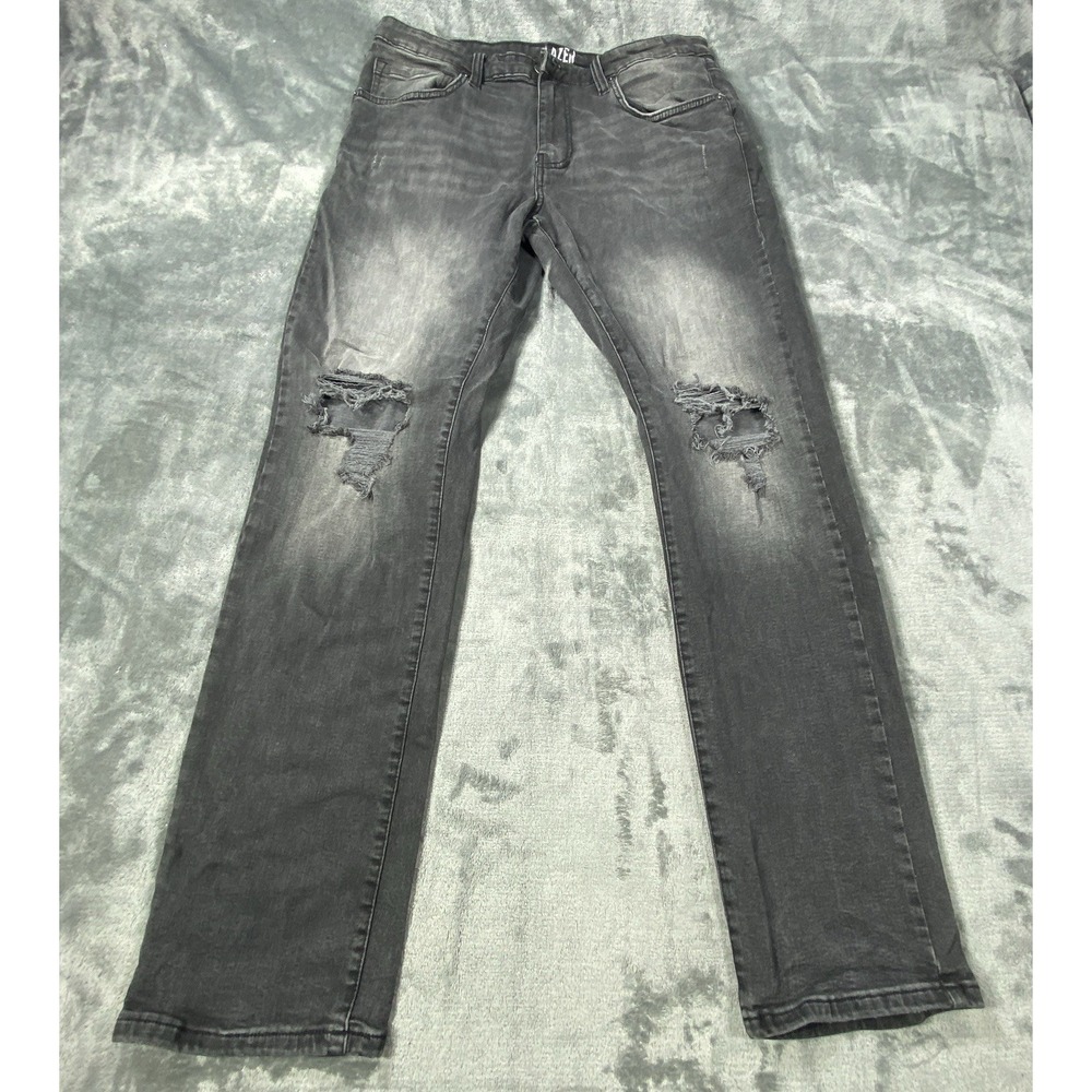 Lazer Jeans Mens 34x32 Black Slim Fit Stretch Denim Distressed Whiskering Casual